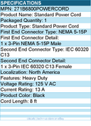 StarTech 271B6800POWERCORD 8ft Computer Power Cord,NEMA 5-15P to IEC 60320 C13