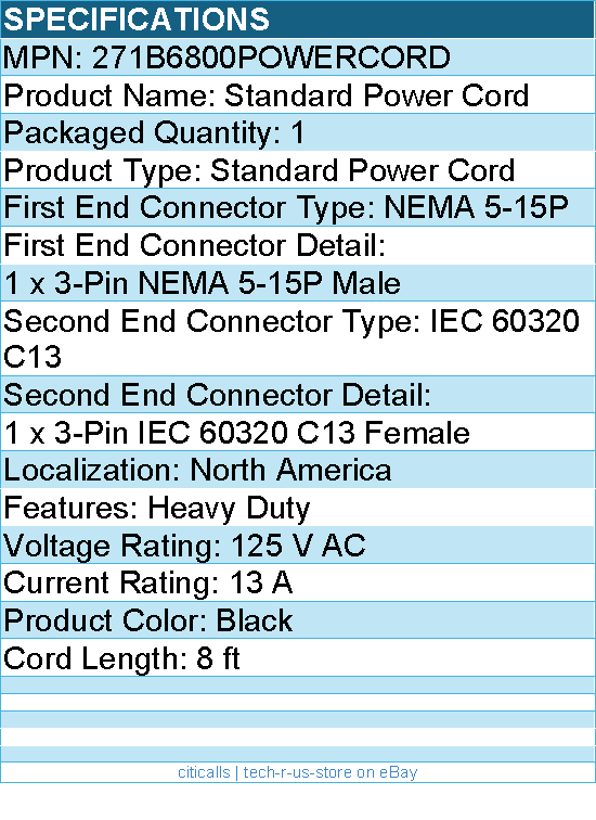 StarTech 271B6800POWERCORD 8ft Computer Power Cord,NEMA 5-15P to IEC 60320 C13