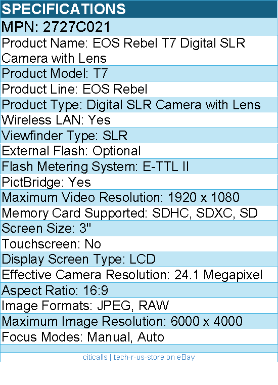 Canon 2727C021 Canon EOS Rebel T7 DSLR with 18-55mm and 75-300mm Lenses