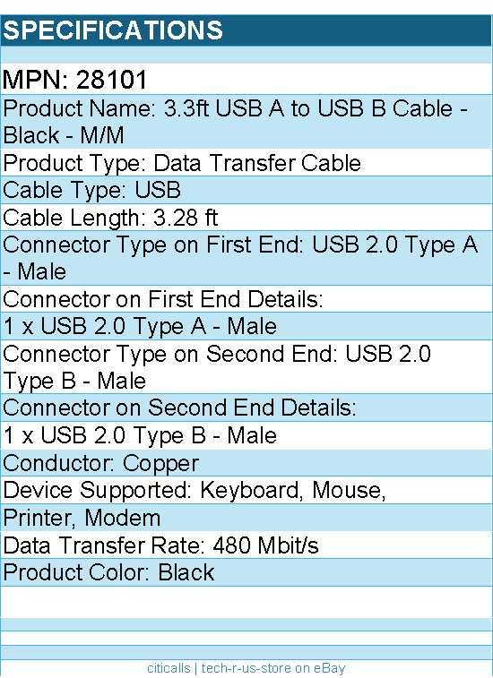 C2G 28101 1m USB Cable - USB A to USB B Cable - M/M - Black