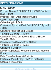 C2G 28103 3m (9.8ft) USB 2.0 Cable - USB Cable - Type USB A to Type USB B