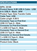 C2G 28106 2m USB Cable - USB 2.0 A to USB A - M/M - 6.56 ft - Black