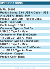 C2G 28106 2m USB Cable - USB 2.0 A to USB A - M/M - 6.56 ft - Black