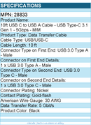 C2G 28833 10ft USB-C to USB-A SuperSpeed USB Cable - Male to Male, 5Gbps