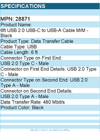 C2G 28871 6ft USB C to USB Cable - USB C 2.0 to USB A Cable - M/M