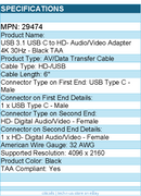C2G 29474 USB C to Video Adapter - USB C 3.1 - Black