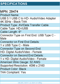 C2G 29474 USB C to Video Adapter - USB C 3.1 - Black