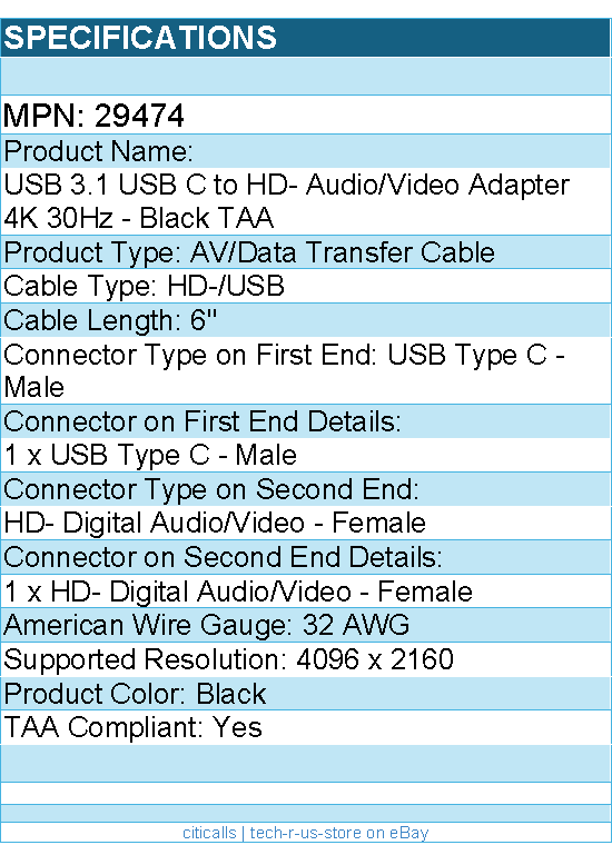 C2G 29474 USB C to Video Adapter - USB C 3.1 - Black