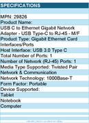 C2G 29826 USB-C to Enternet Network Adapter Converter - Black