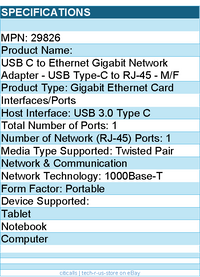 C2G 29826 USB-C to Enternet Network Adapter Converter - Black