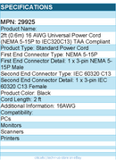 C2G 29925 2ft Universal Power Cord - 16 AWG - NEMA 5-15P to IEC320C13
