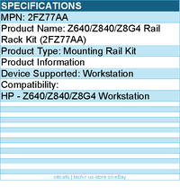 HP 2FZ77AA Mounting Rail Kit for HP - Z640/Z840/Z8G4 Workstation