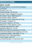 Dell 2HJ6F Pro QCS1255 Desktop Computer - AMD Ryzen 5 8500G - Slim PC