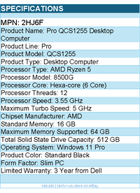 Dell 2HJ6F Pro QCS1255 Desktop Computer - AMD Ryzen 5 8500G - Slim PC
