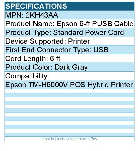 HP 2KH43AA 6 ft USB Dark Gray Cable for Epson TM-H6000V POS Hybrid Printer