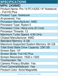 Dell 2KWMD Pro 14 PC14255 14" Notebook - AMD Ryzen 5 - Solid Magnetite