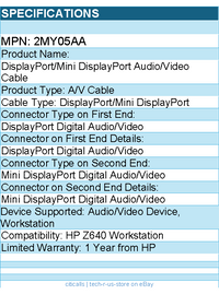 HP 2MY05AA DisplayPort/Mini DisplayPort Audio/Video Cable