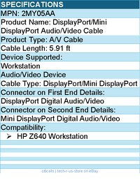Hp 2MY05AA DisplayPort/Mini DisplayPort Audio/Video Cable - 5.91 ft