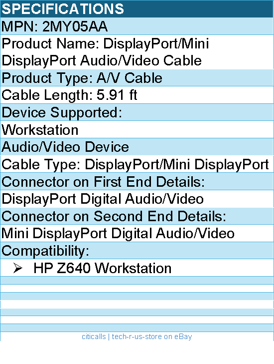 Hp 2MY05AA DisplayPort/Mini DisplayPort Audio/Video Cable - 5.91 ft
