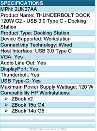 HPI 2UK37AA THUNDERBOLT DOCK 120W G2 - USB 3.0 Type C - Docking Station
