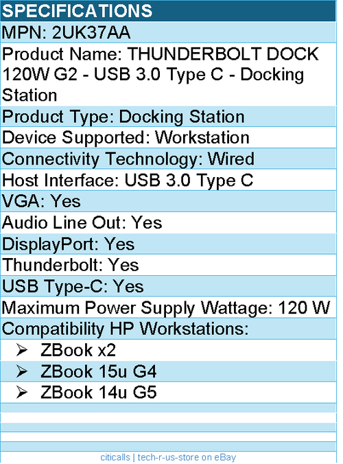 HPI 2UK37AA THUNDERBOLT DOCK 120W G2 - USB 3.0 Type C - Docking Station