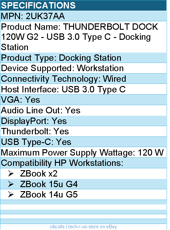 HPI 2UK37AA THUNDERBOLT DOCK 120W G2 - USB 3.0 Type C - Docking Station