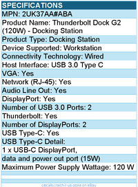 HPI 2UK37AA#ABA Thunderbolt Dock G2 (120W) - Docking Station - Wired