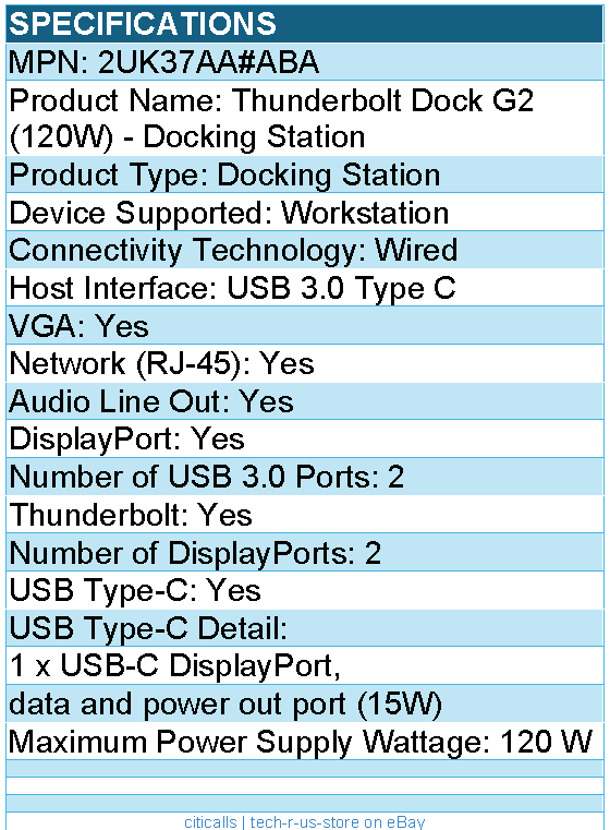 HPI 2UK37AA#ABA Thunderbolt Dock G2 (120W) - Docking Station - Wired