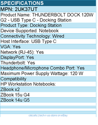 HPI 2UK37UT THUNDERBOLT DOCK 120W G2 - USB Type C - Docking Station