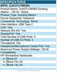 HPI 2UK37UT#ABA Docking Station - 120 W - Wired - For HP Workstation Notebooks