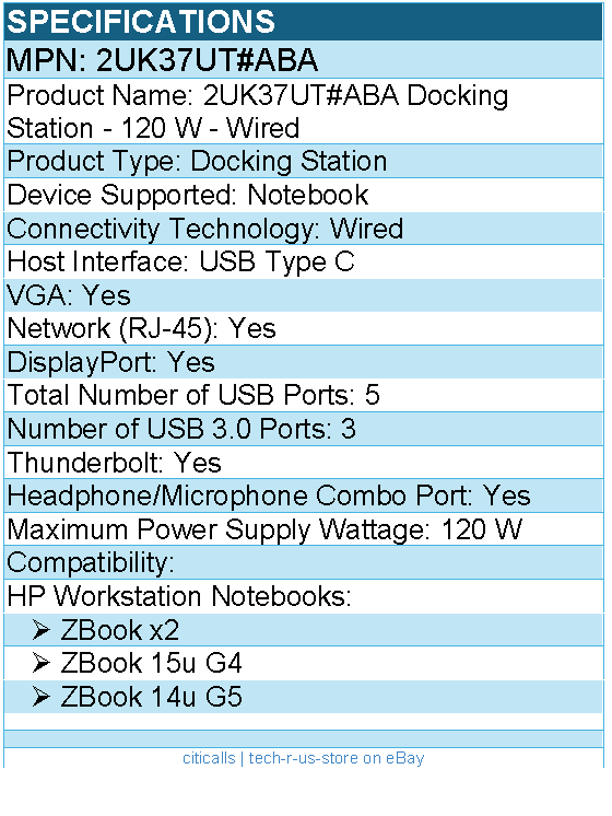 HPI 2UK37UT#ABA Docking Station - 120 W - Wired - For HP Workstation Notebooks
