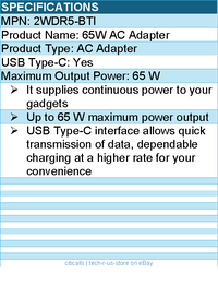 BTI 2WDR5-BTI 65W TYPE-C AC ADAPTER - Compatible OEM: 2WDR5