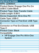 HP 2Z8M9AA Engage One Pro 2m USB-C Cable Black - 6.56 ft
