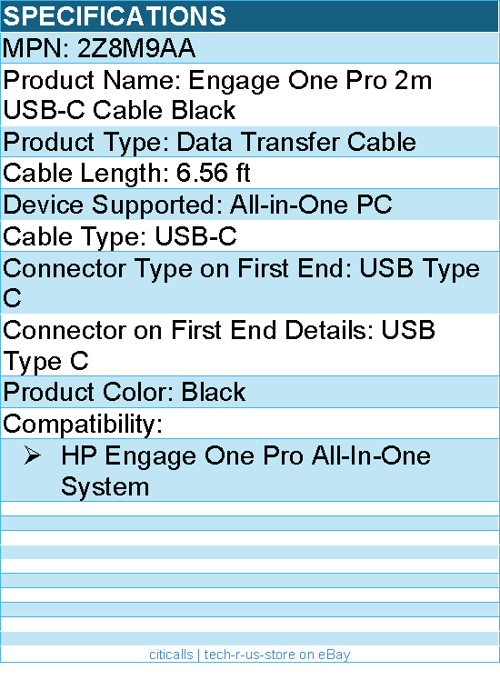 HP 2Z8M9AA Engage One Pro 2m USB-C Cable Black - 6.56 ft