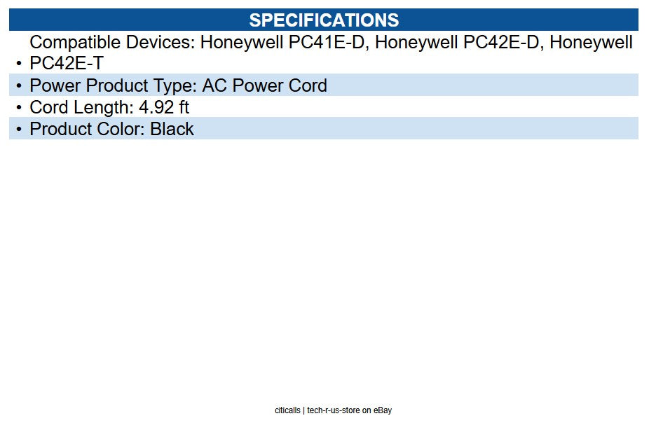 Honeywell 3013-1453-001 Standard Power Cord - For Printer - Black - 4.92 ft Cord