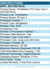 Lenovo 30HT007WUS ThinkStation P3 Gen 2 - Workstation - 1 x Intel Core Ultra 7