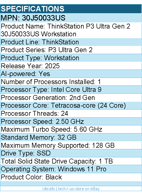 Lenovo 30J50033US ThinkStation P3 Ultra Gen 2 - Workstation - Black