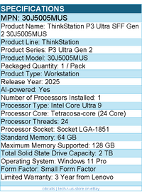 Lenovo 30J5005MUS ThinkStation P3 Ultra Gen 2 - Workstation - Small Form Factor