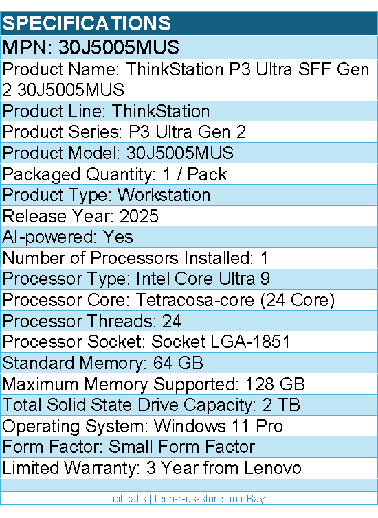Lenovo 30J5005MUS ThinkStation P3 Ultra Gen 2 - Workstation - Small Form Factor