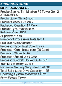 Lenovo 30JQ005FUS  ThinkStation P2 Gen 2 - Workstation - 1 x Intel Core Ultra 7