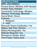 Lenovo 4XD1M80020 Wireless VoIP Headset - Microsoft Teams Certification - Stereo