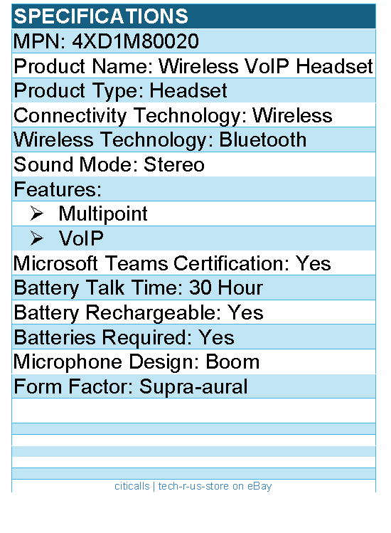 Lenovo 4XD1M80020 Wireless VoIP Headset - Microsoft Teams Certification - Stereo