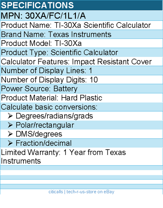 Texas Instruments 30XA/FC/1L1/A TI-30Xa Scientific Calculator