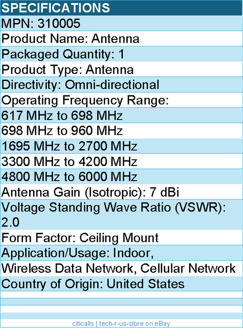 Wilson 310005 Antenna - Omni-directional - 7 dBi - Indoor