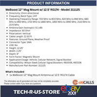 Wilson WeBoost 311125 12" Mag Mount Antenna 6.1 dBi Omni 50 Ohm 12.5' RG174
