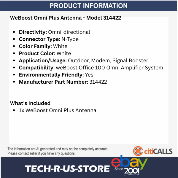Wilson WeBoost 314422 Omni Plus Antenna Omni-Directional N-Type Outdoor Modem
