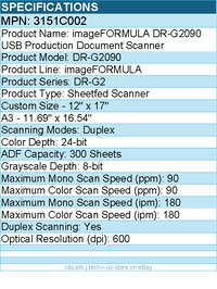 Canon 3151C002 imageFORMULA DR-G2090 USB Production Document Scanner