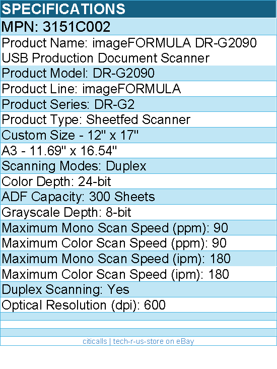 Canon 3151C002 imageFORMULA DR-G2090 USB Production Document Scanner