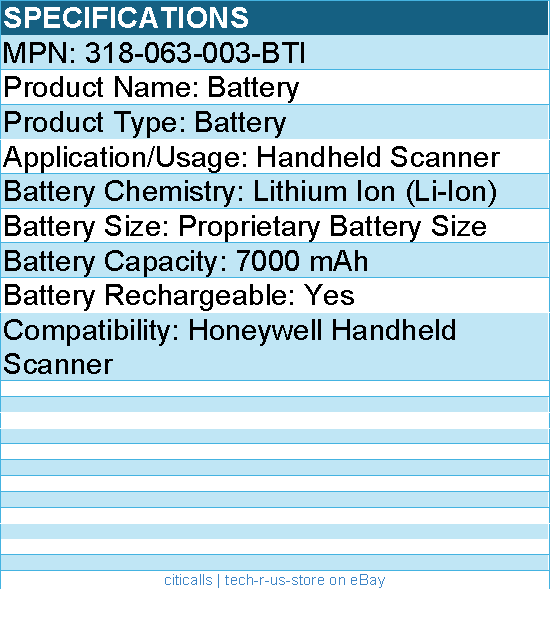 BTI 318-063-003-BTI 3.8V 4700MAH 17.86WH Li-ION SCANNER BATTERY FOR HONEYWELL