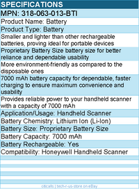 BTI 318-063-013-BTI 318-063-001-BTI 3.8V 4700MAH 17.86WH Li-ION SCANNER BATTERY